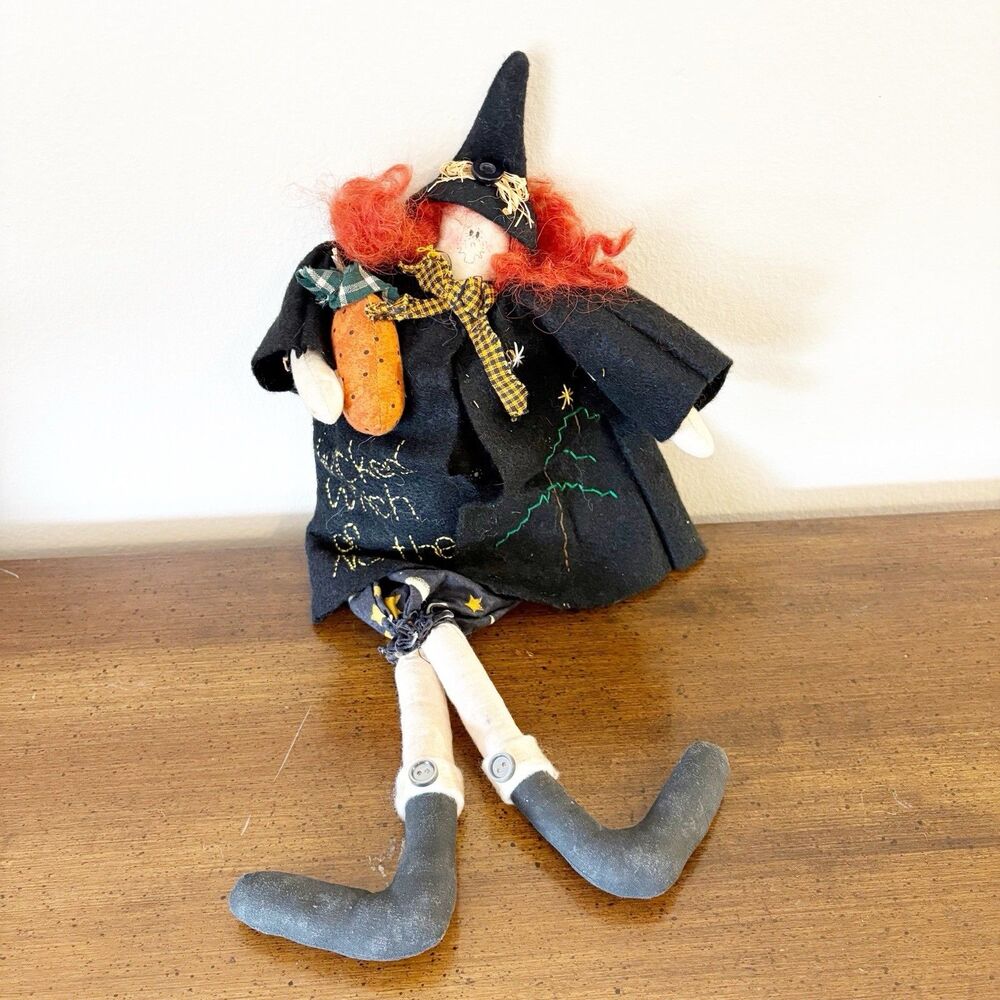 Witch Doll Halloween Folk Art Decor Pumpkin Apron Handmade Wicked Witch Of North